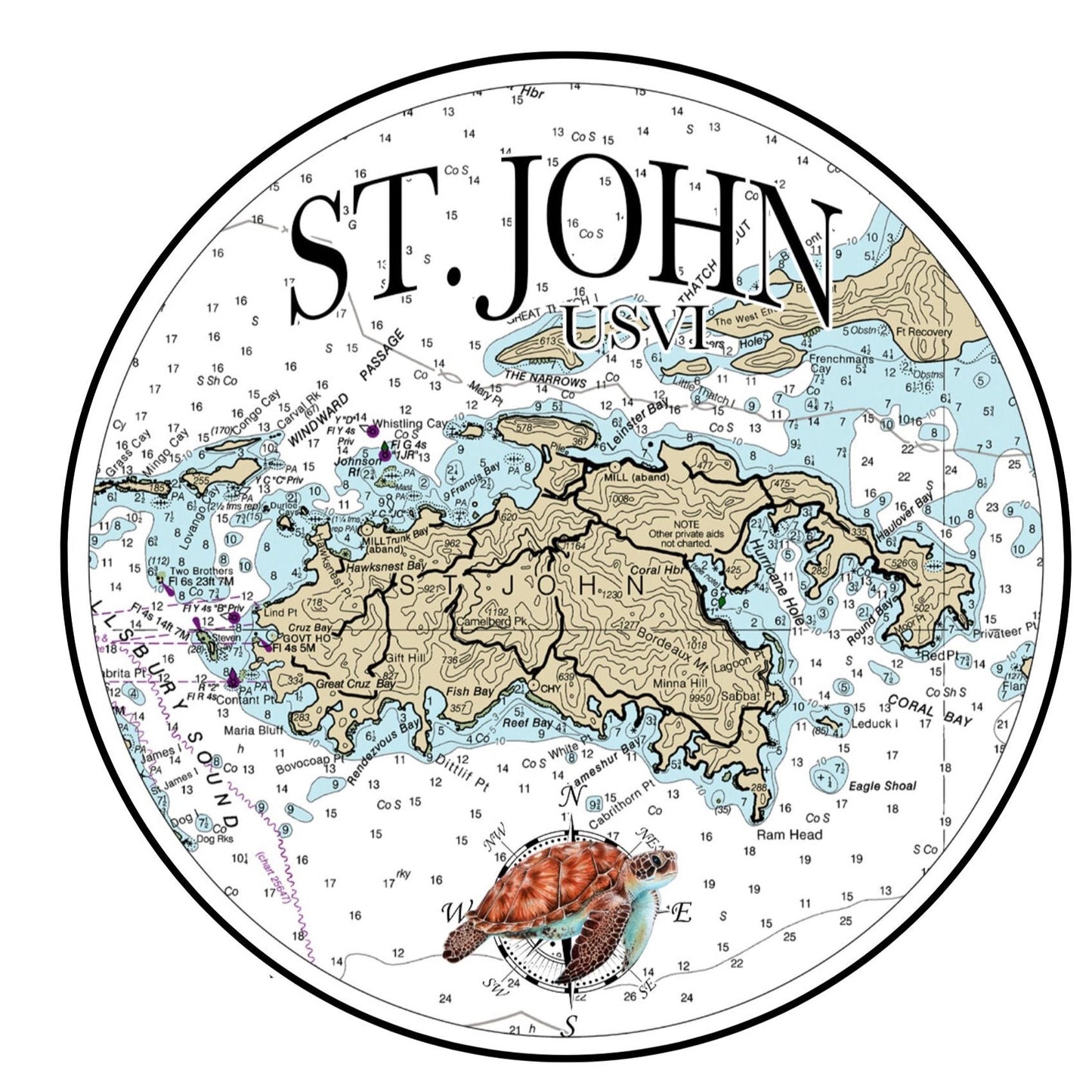 ISLAND OF ST. JOHN WITH TURTLE WOOD MAGNET