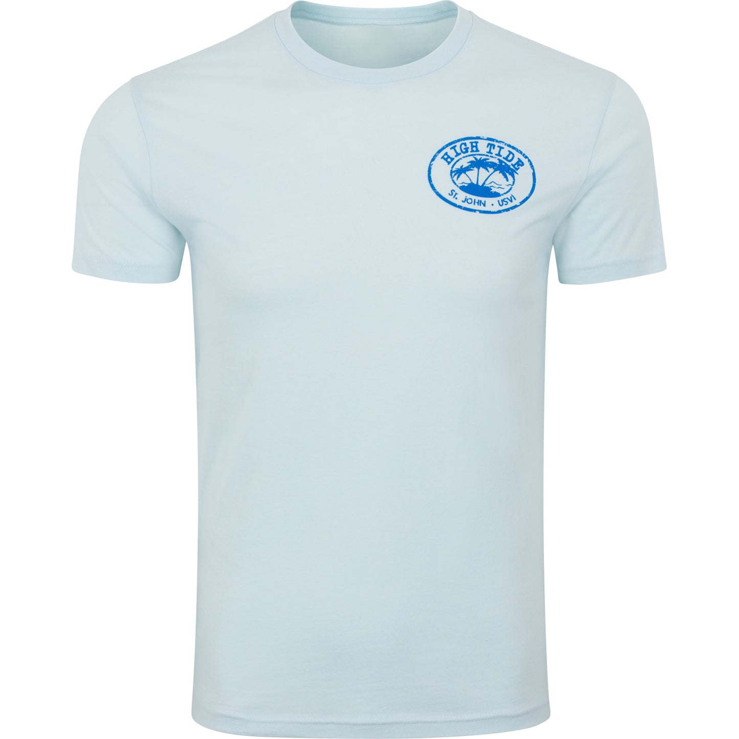 Light blue t-shirt with a blue logo on a white background