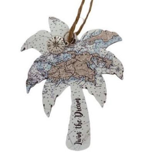 PALM TREE WOODEN MAP ORNAMENT