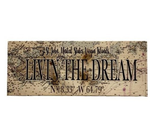 SOLID WOODEN MAP OF ST. JOHN WITH LIVIN' THE DREAM