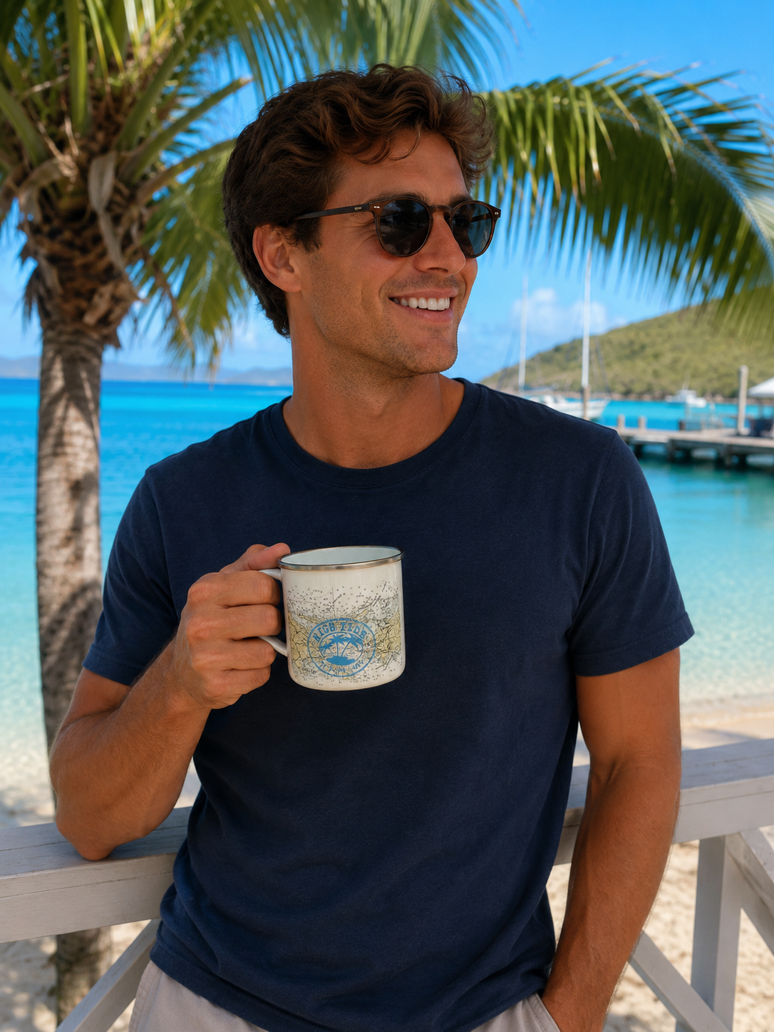 HIGH TIDE ST. JOHN MAP TIN CUP SILVER TRIM