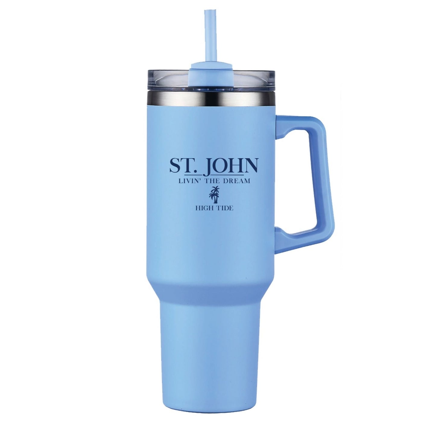 ST. JOHN 40 OZ STAINLESS TUMBLER WITH STRAW High Tide Bar and Seafood