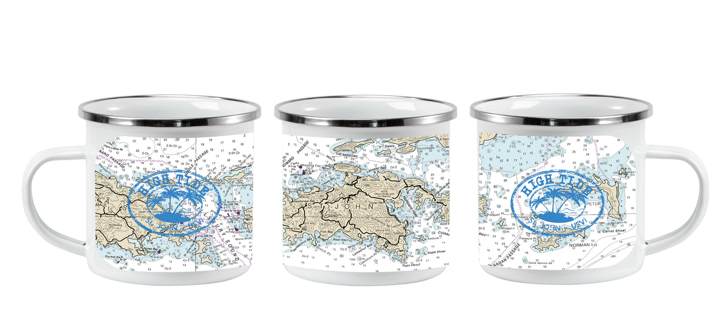 HIGH TIDE ST. JOHN MAP TIN CUP SILVER TRIM