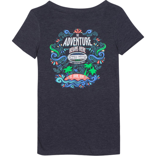 ADVENTURE BEGINS HERE LADIES T-SHIRT