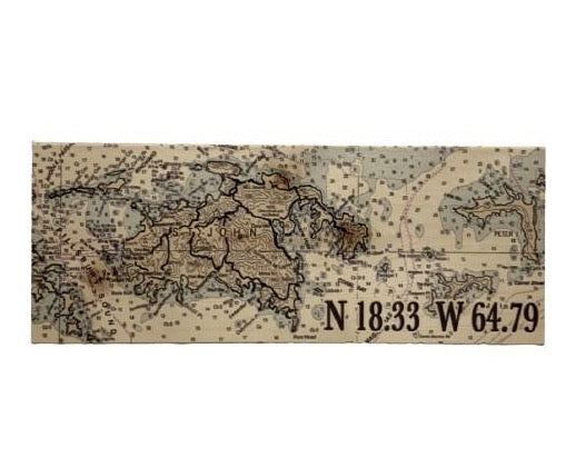 SOLID WOODEN MAP OF ST. JOHN WITH COORDINATES