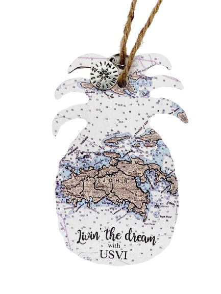 PINEAPPLE WOODEN MAP ORNAMENT