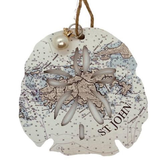 SAND DOLLAR WOODEN MAP ORNAMENT