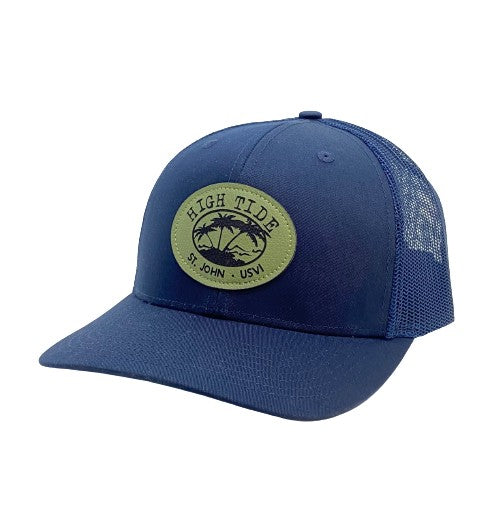 NAVY HAT GREEN LEATHER PATCH