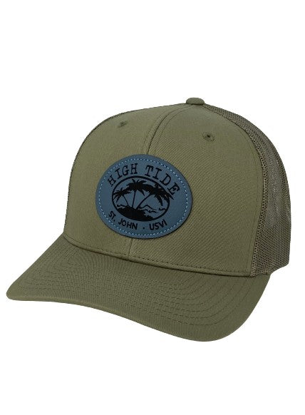 OLIVE GREEN HAT BLUE LEATHER PATCH