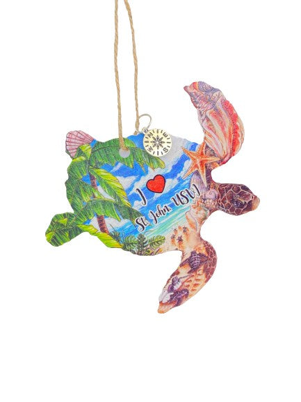 BEACH TURTLE WOODEN ORNAMENT